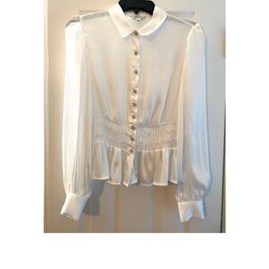 Guess White Sheer Button-Up Blouse